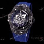 Japan Grade Hublot Sang Bleu II Chrono Watch Black Steel Blue Rubber Strap